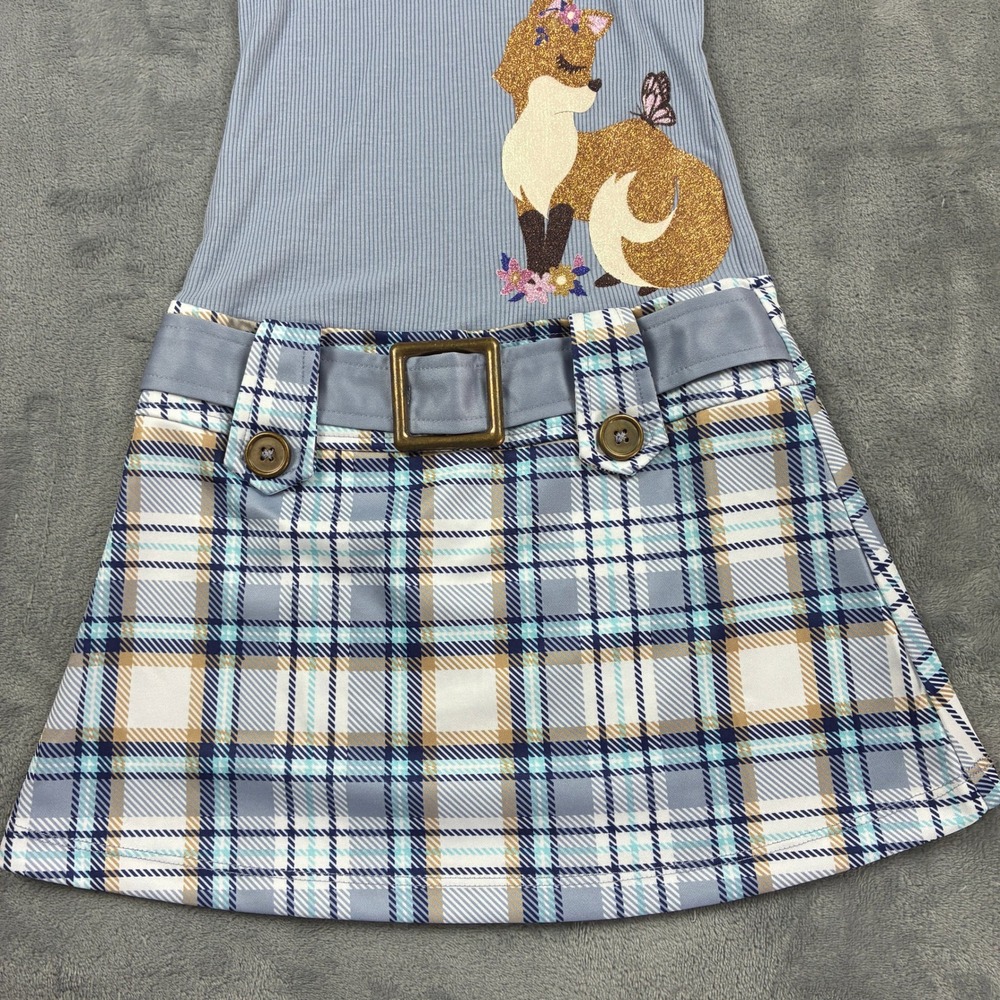 NWOT Lilt Girls Blue Ribbed Fox Glitter Plaid‎ Dress with Matching Purse Size 6X - Picture 11 of 16